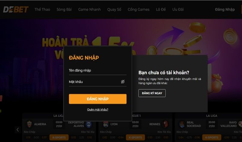 Hướng dẫn cách đăng nhập DEBET cụ thể cho tân thủ