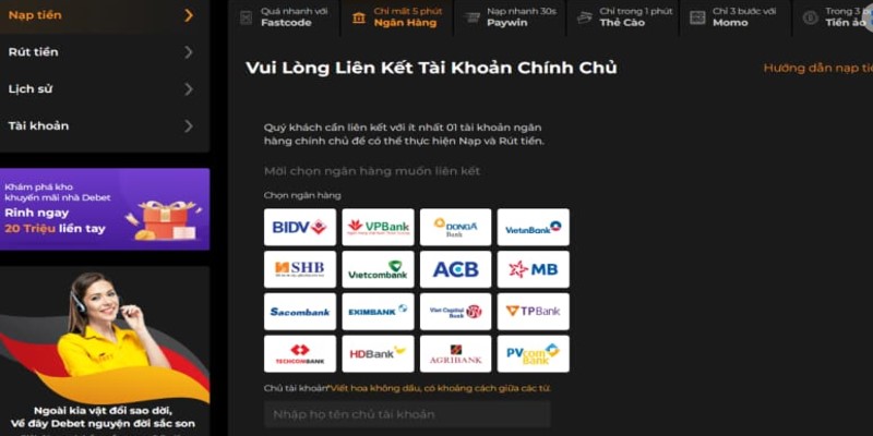Hướng dẫn cách nạp tiền Debet siêu chuẩn, thành công
