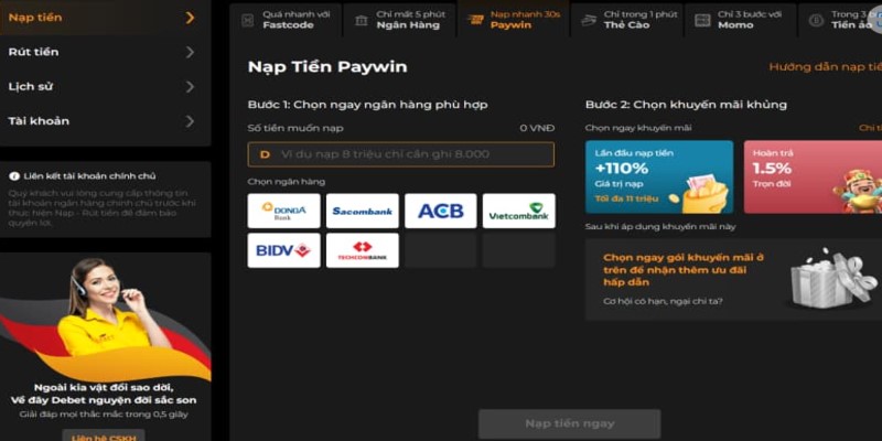 Gửi tiền qua Paywin
