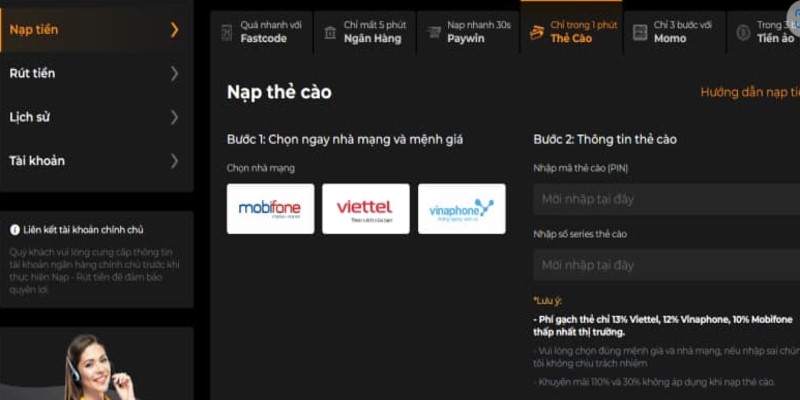 Chuyển bằng thẻ cào điện thoại